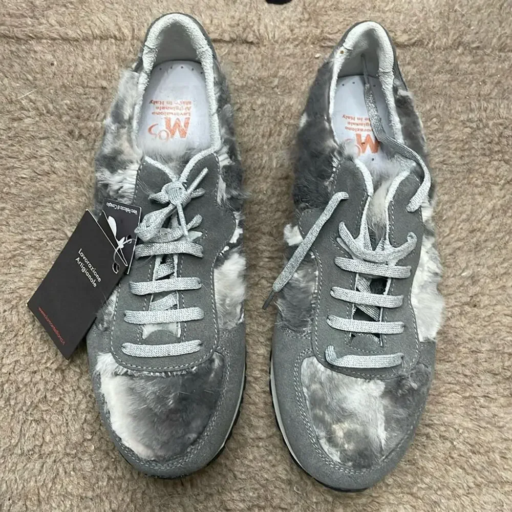 La Montelliana M65 Rabbit Fur Sneakers Gray Size‎ 42 New Retails $660